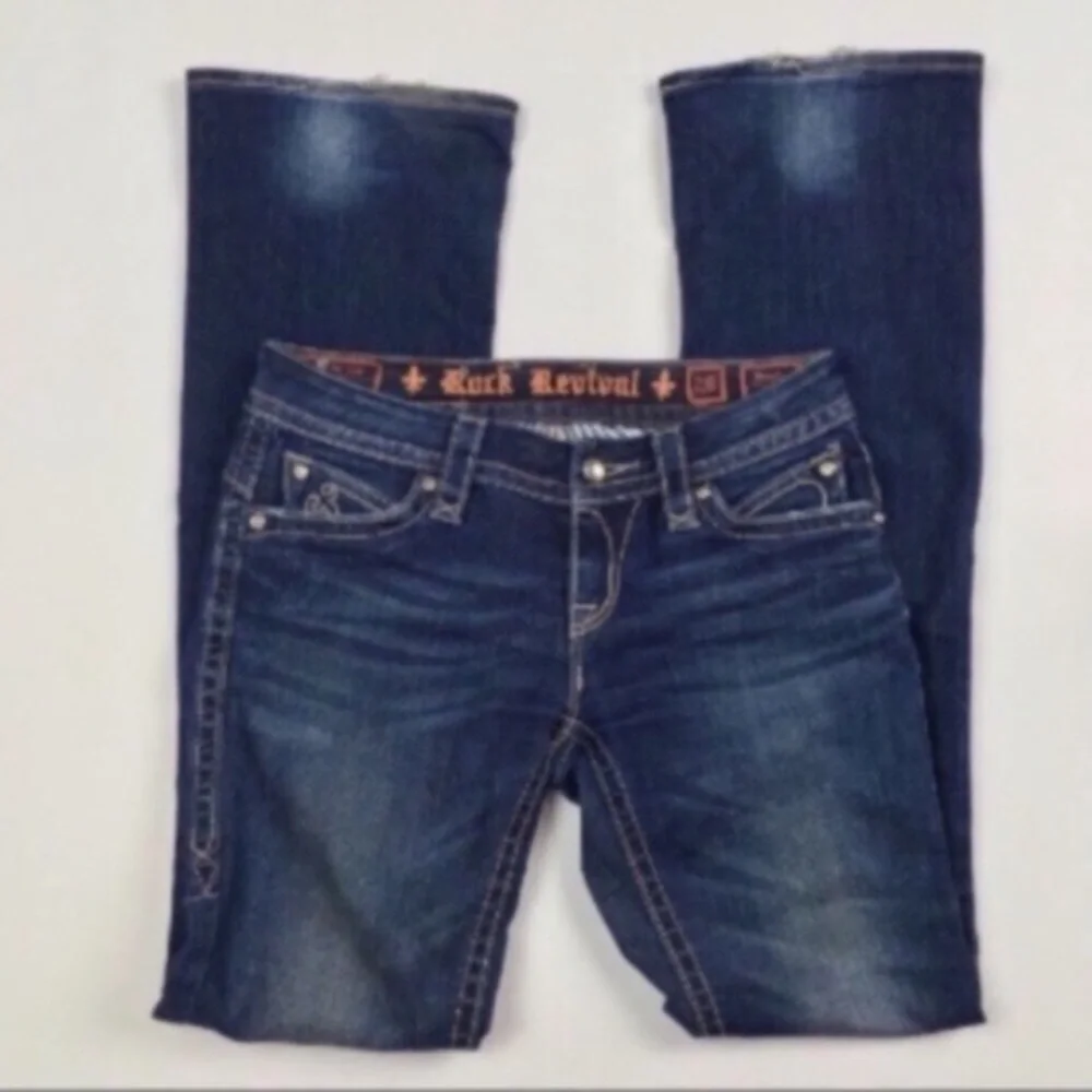 Rock Revival Sasha Dark‎ Denim Boot Crystal Jeans Women’s Size 26